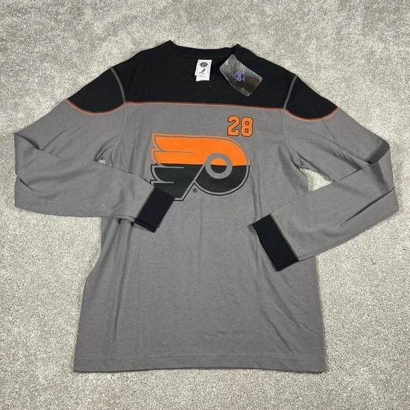 Philadelphia Flyers NHL #28 Long Sleeve Shirt Small Gray Black NHLPA Licensed - Picture 1 of 6